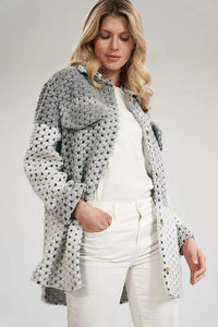 Veste en maille épaisse tricotée chic décontracté pour femme avec dégradé gris blanc élégant