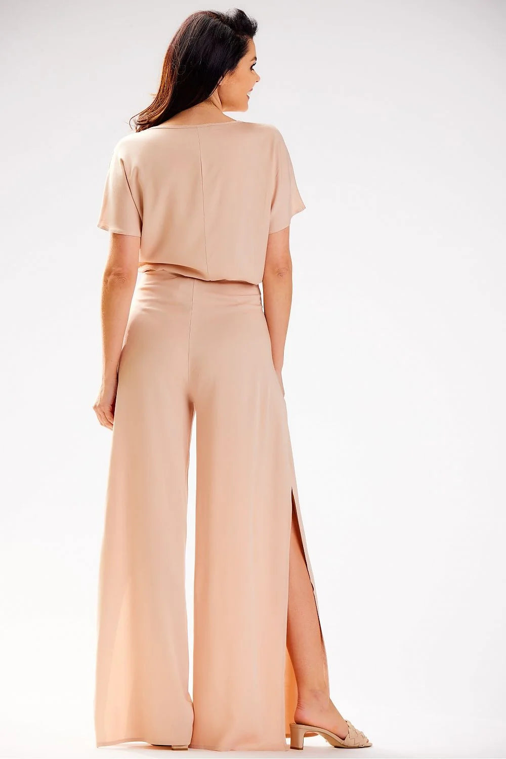 pantalon femme awama grec taille haute viscose aérée palazzo ceinture nouée jambes larges fentes latérales pinces fluide satiné