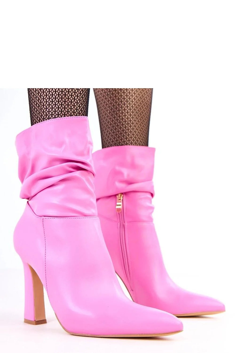 bottines femme talon haut stable bout pointu élancé cuir synthétique rose vif tige froncée fermeture zippée tirette dorée