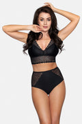 Babell culotte taille haute noire dentelle florale coton élasthanne stretch microfibre bords festonnés maintien léger sculptant confortable femme élégante