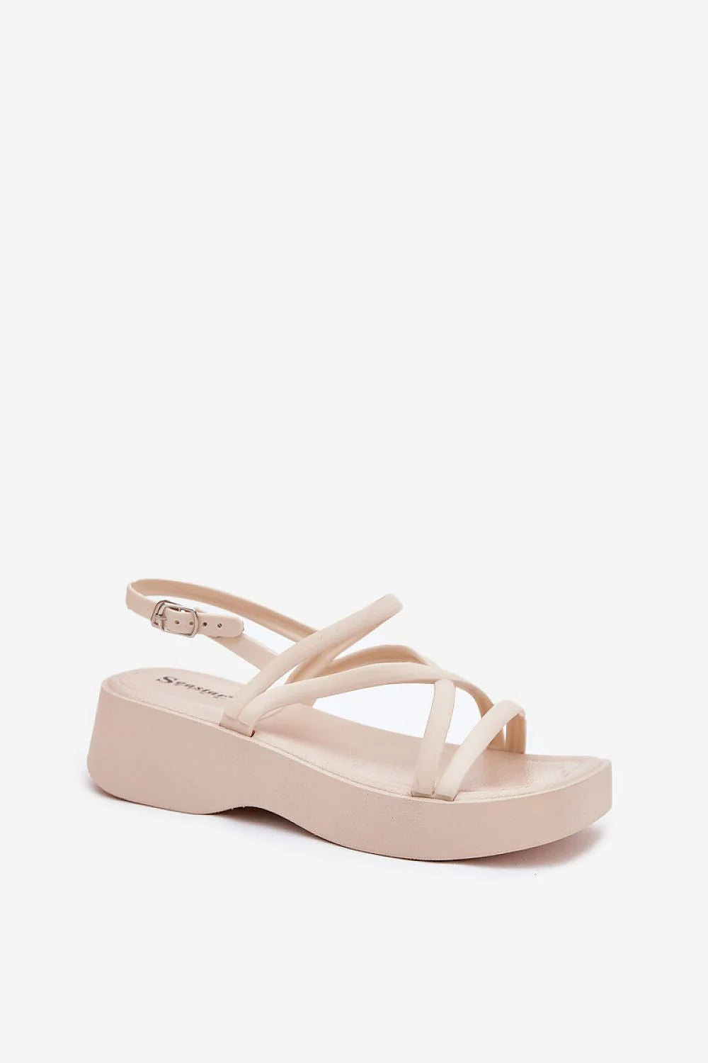 sandales femme minimaliste cuir similicuir beige crème plateforme 3cm lanières fines croisées réglable boucle métal semelle rembourrée bout arrondi