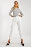 Pantalon femme Italy Moda haute taille coupe carotte élégant confortable couleur chinée matériau doux taille ajustable