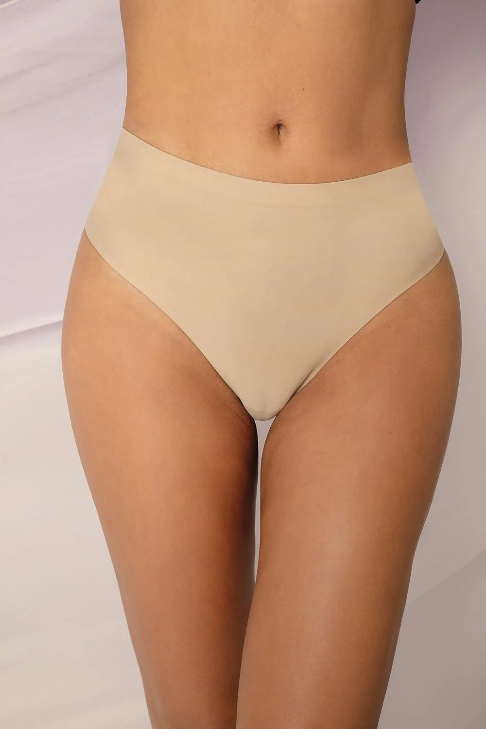 Culotte haute pour femme en tissu lisse beige invisible sous les vêtements, taille ajustable, confort maximal