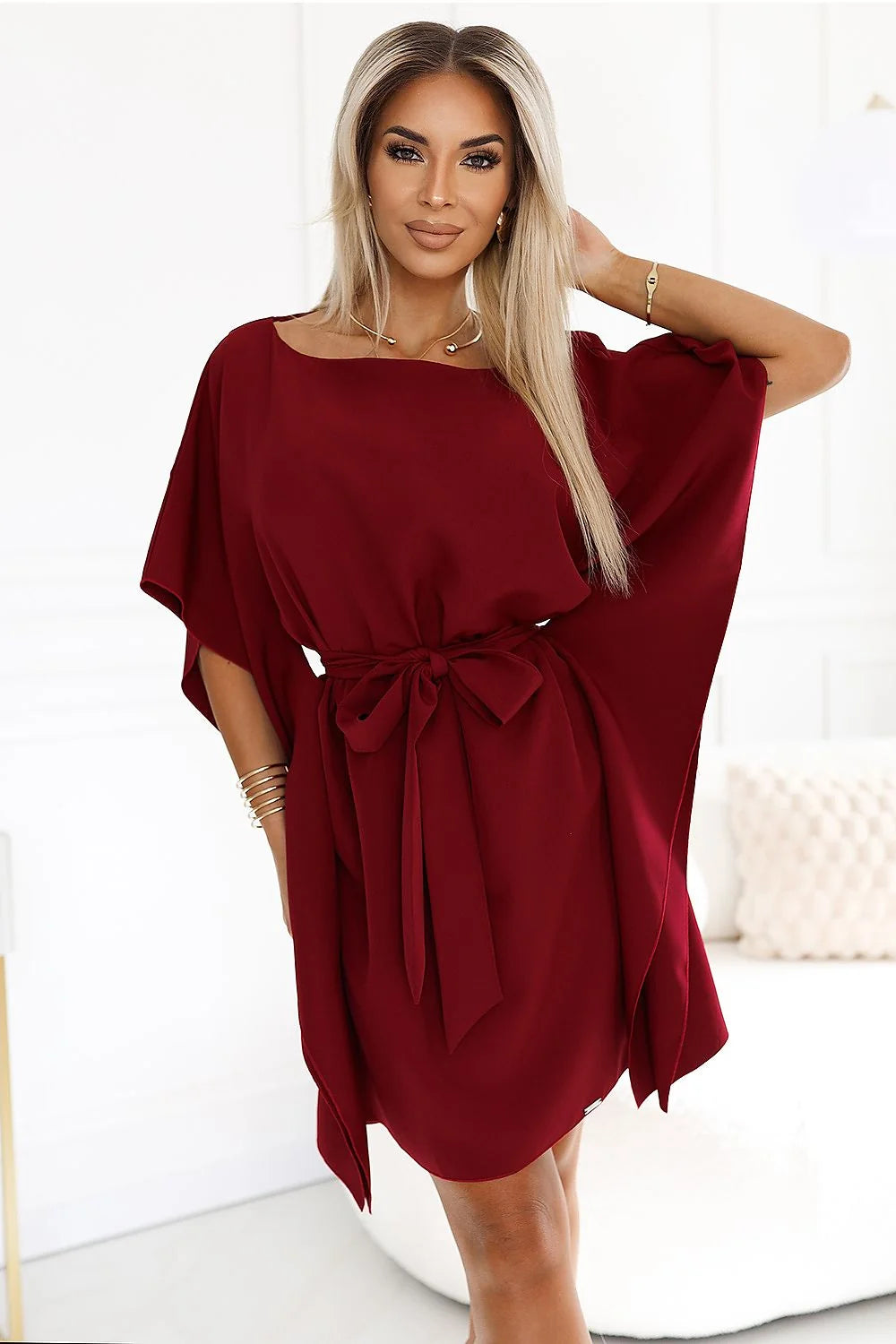 Robe de jour féminine Sofia Numoco couleur bordeaux tissu doux taille ajustable fabrication Pologne femmes occasion多种
