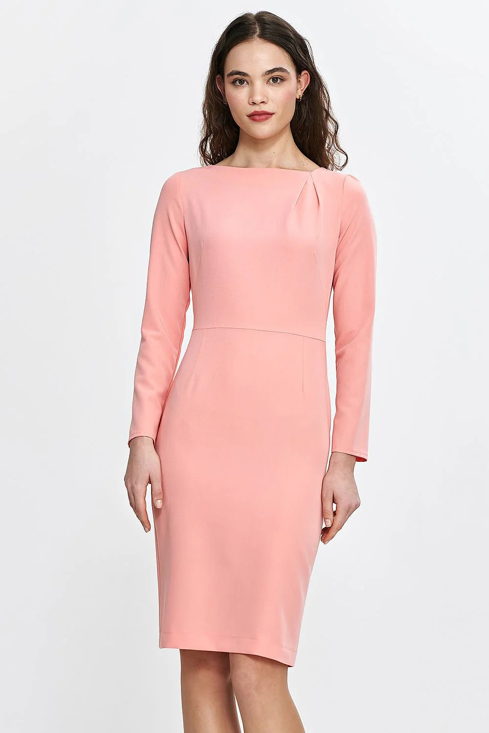 Robe élégante ajustée manches longues rose pêche pour femmes occasionnels dans un style intemporel