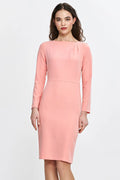 Robe élégante ajustée manches longues rose pêche pour femmes occasionnels dans un style intemporel