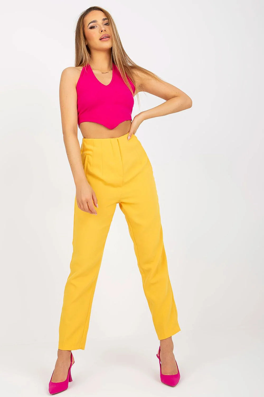 pantalon femme xsapienza taille haute droit élégant finitions soignées polyester viscose extensible confortable durable fermeture invisible poches simili cuir