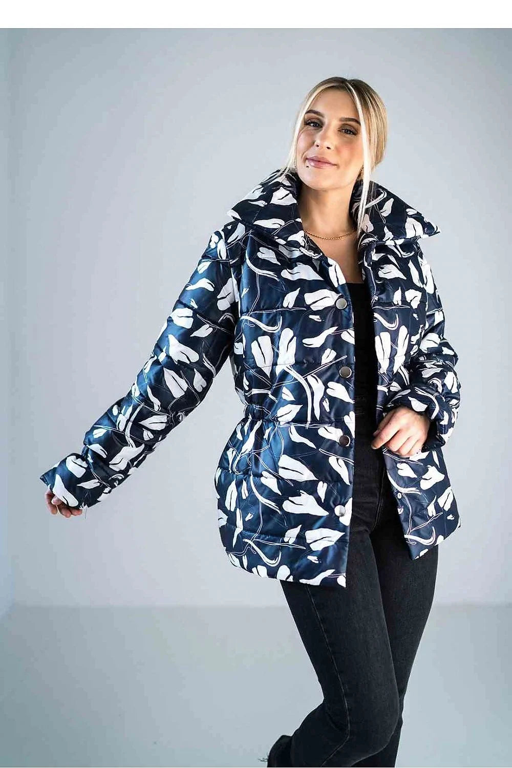 Veste matelassée brillante pour femme longueur hanche col montant style moderne polyester 100 %