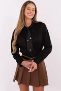 Chemise manche longue Italy Moda design élégant col classique froufroutant cravate intégrée détails métalliques