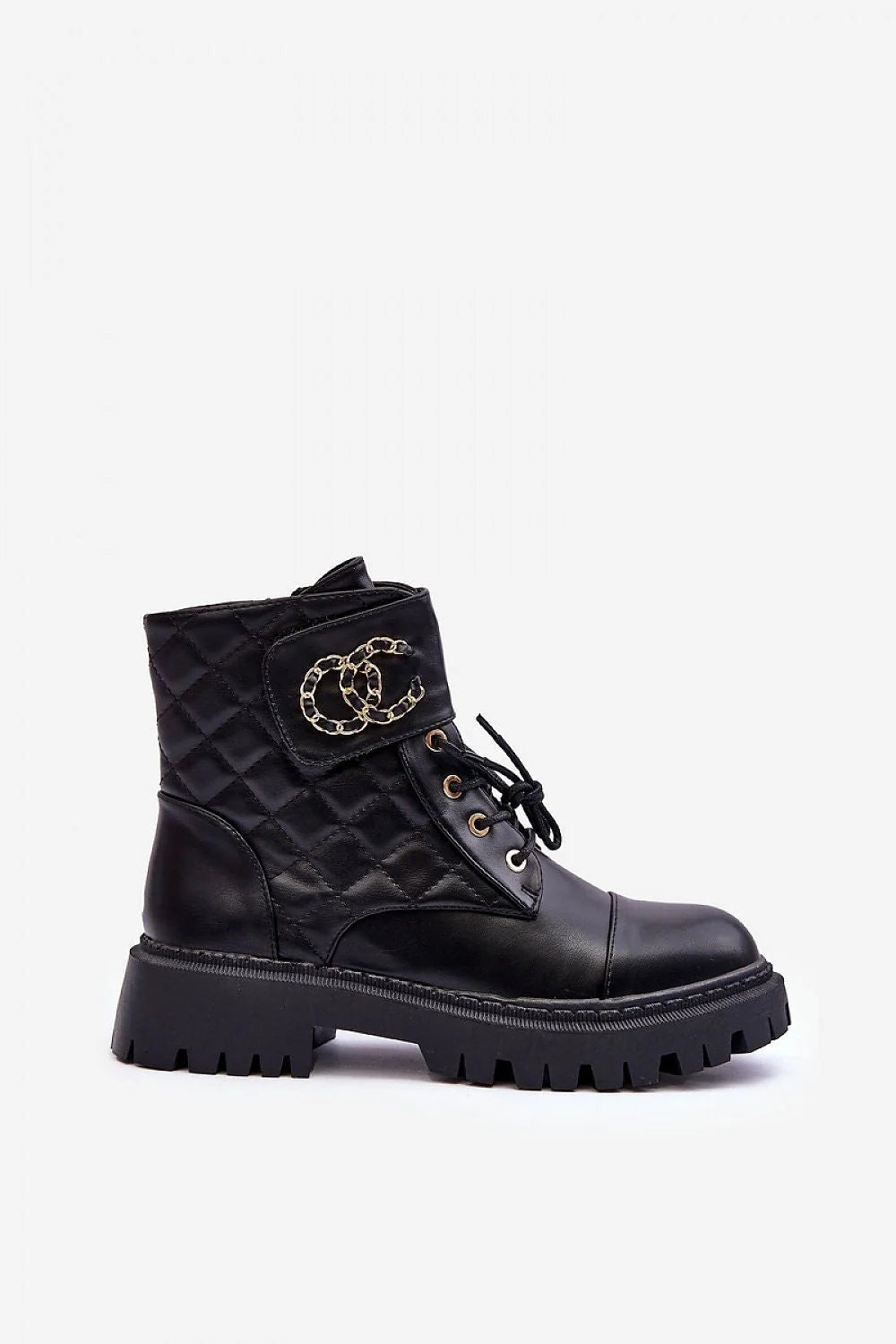 Bottines femmes élégantes robustes design moderne audacieux talon stable plateforme cuir synthétique matelassé doré automne hiver