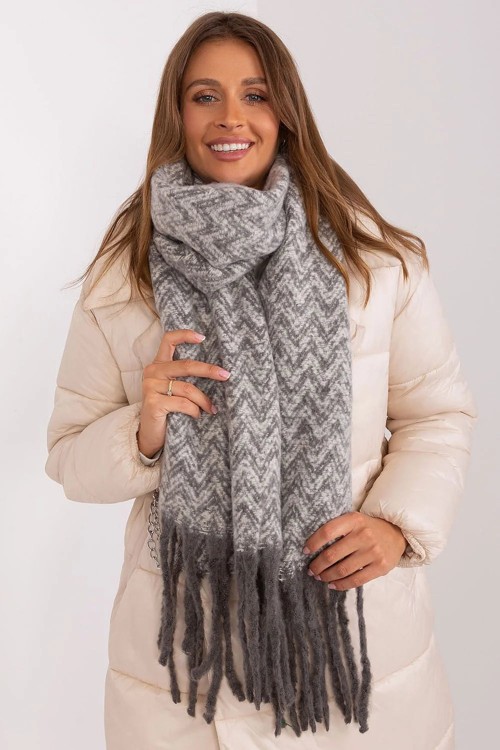 Écharpe Châle AT en mélange de fibres, motif chevron, style intemporel, pour femmes, automne-hiver, douce et confortable