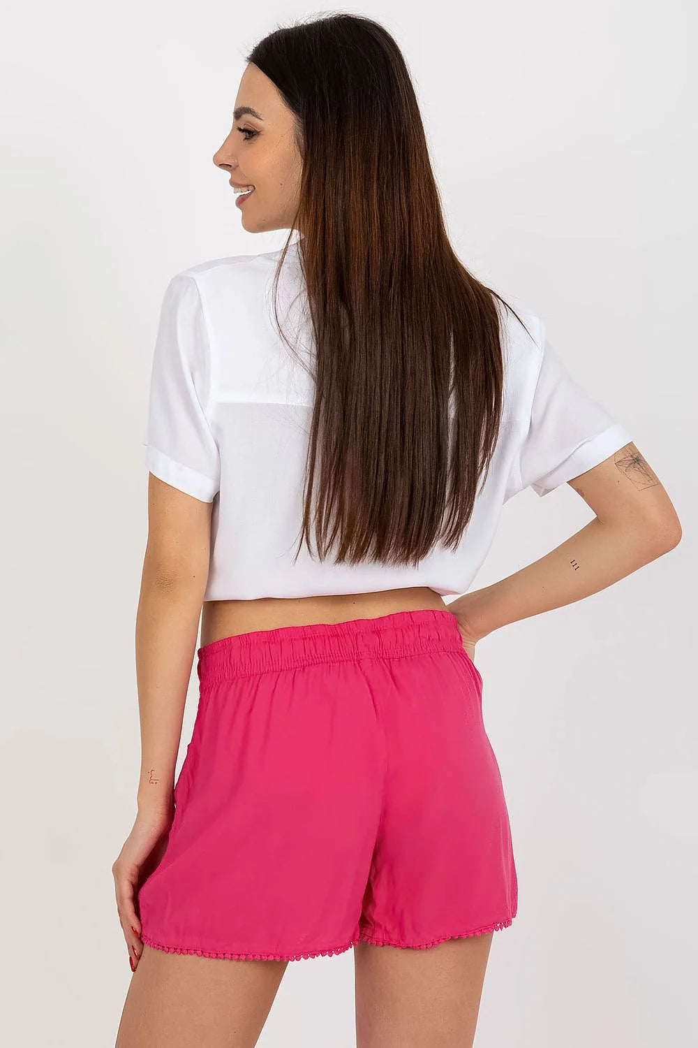 Ensemble féminin été chemise blanche short rose vif taille élastique confortable style casual été femme