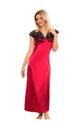 Nuisette longue en satin rouge dentelle noire élégante pour une soirée romantique femme séduisante