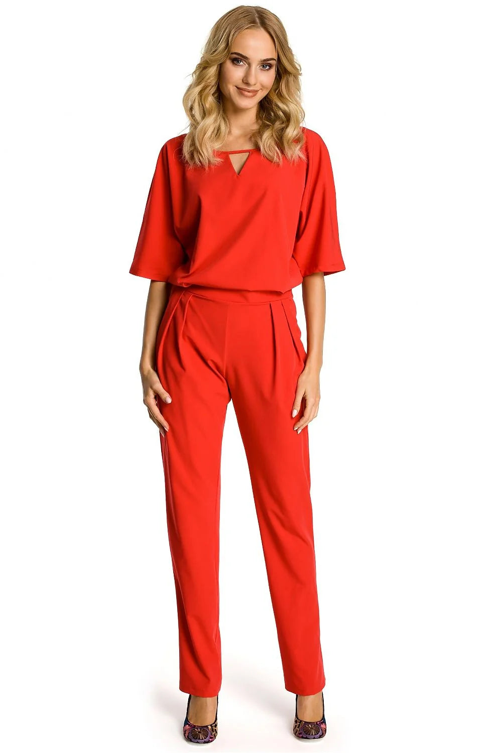 Combinaison bleu royal polyester moderne élégante manches courtes coupe droite poches latérales confort chic