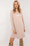 Robe de jour féminine décontractée en micro-modale longues manches beige clair coupe droite logo discret femme