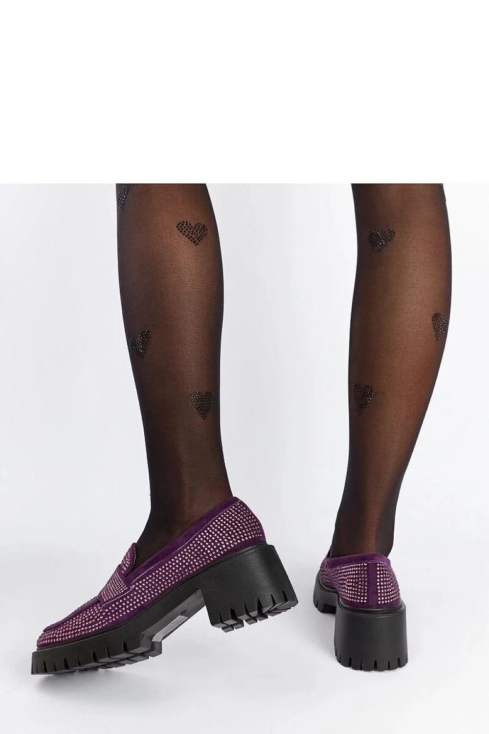 mocassins violet strass plateforme talon massif cuir écologique semelle caoutchouc femme élégance confort velours crantée compensé rétro chic audacieux