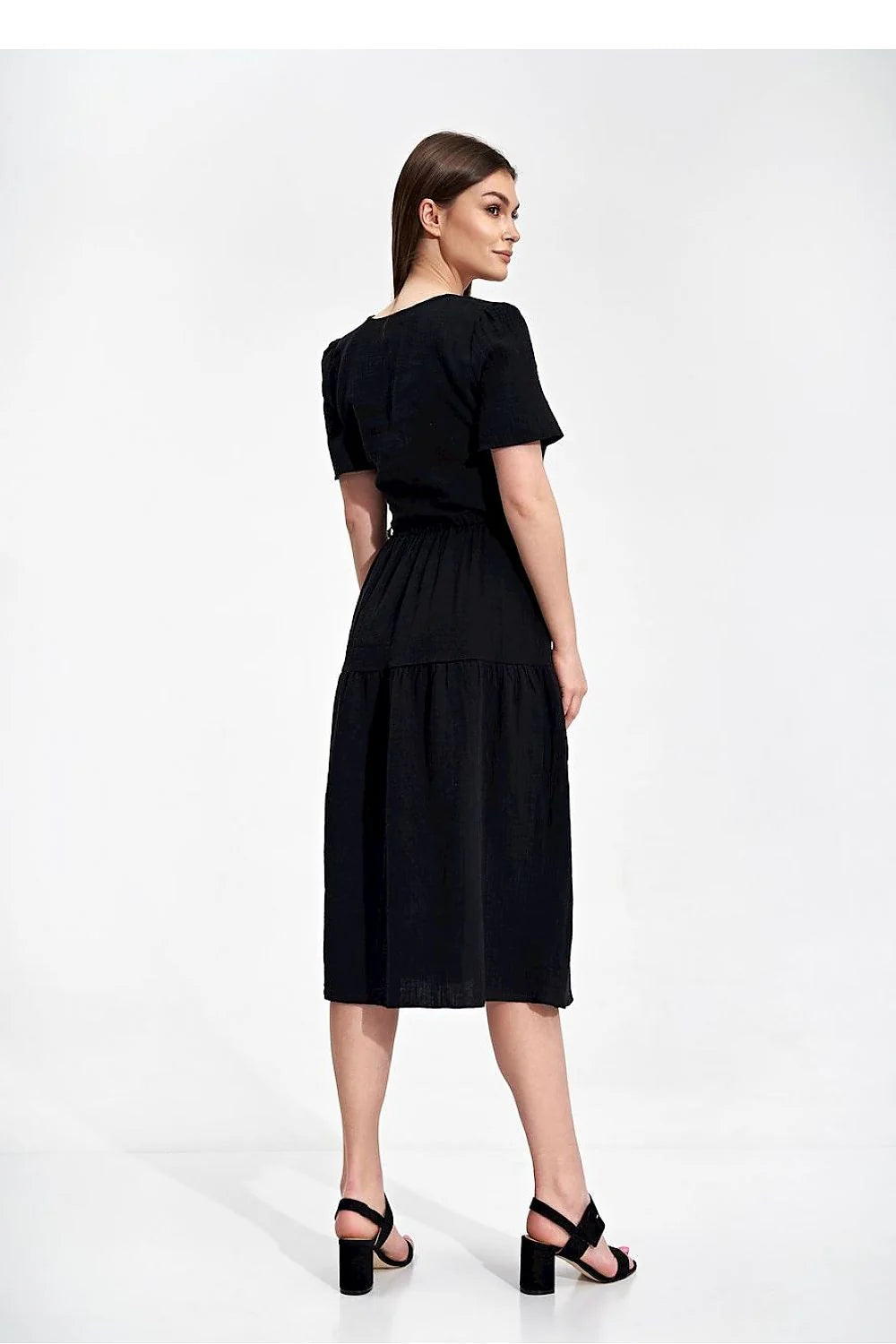 Robe de jour élégante été manches courtes encolure enveloppante coton 100 % taille ajustable femme