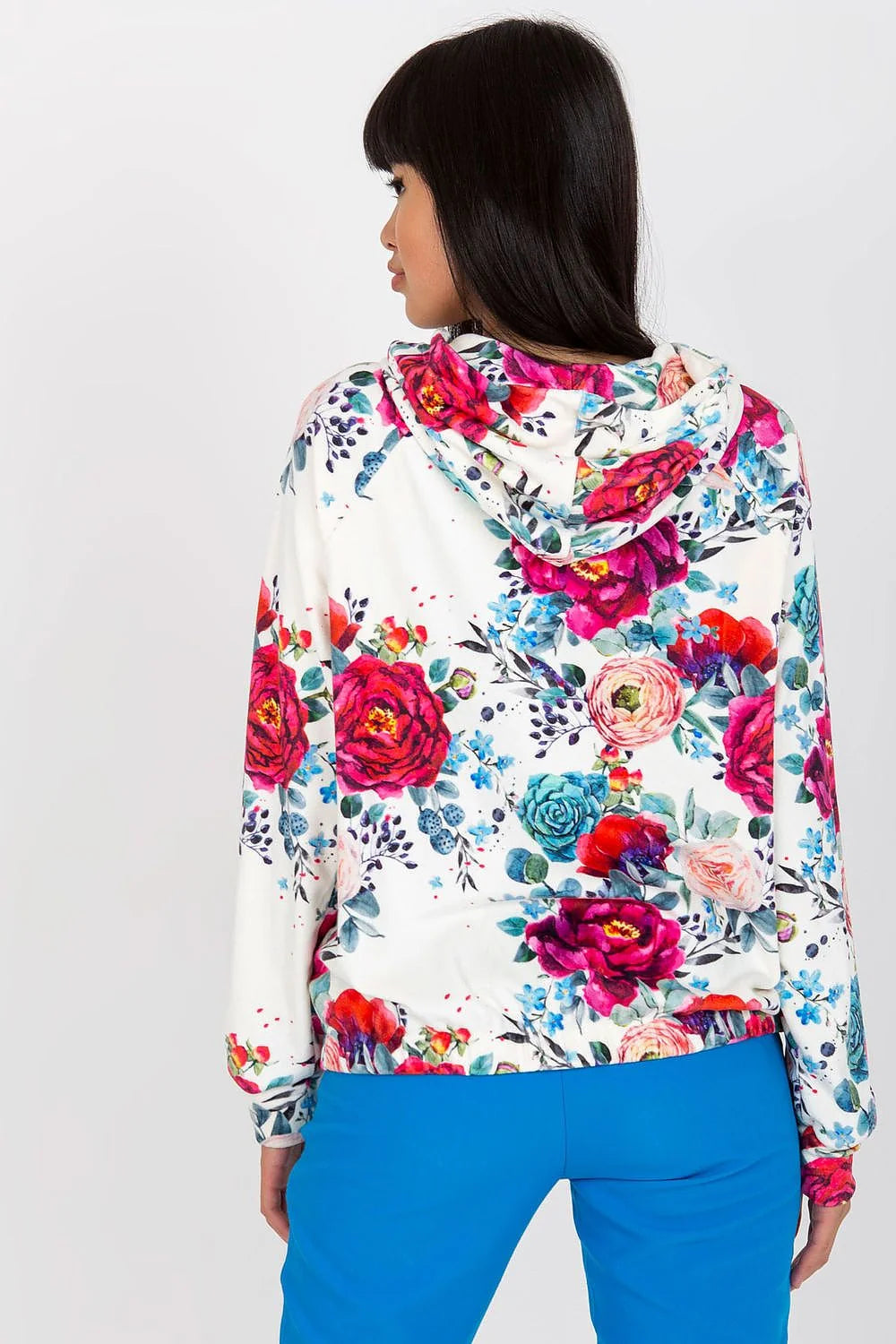 Sweatshirt à capuche floral femme, manches longues, fermeture éclair, style casual, matériau doux, taille confortable