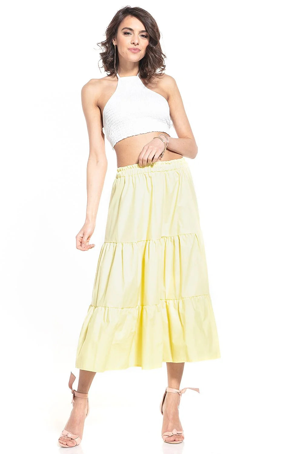 Jupe longue bohème chic en coton aéré avec volants multiples pour femme élégante et moderne