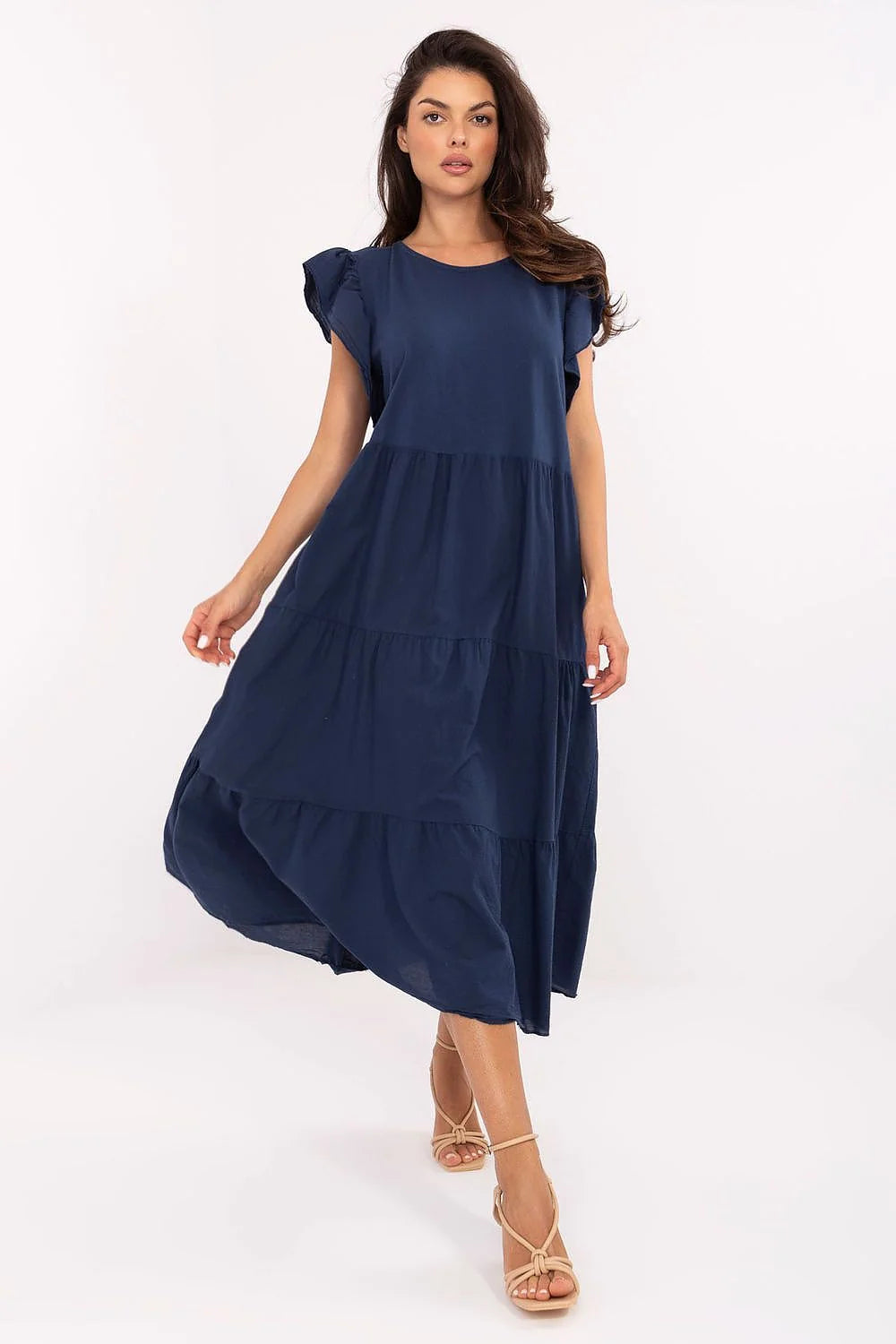 Robe de jour Och Bella longue sans manches fronces épaules jupe froncée tissu coton naturel respirant élégante casual été plage soirée