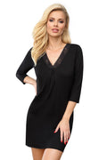 robe noire élégante manches troisquarts dentelle décolleté V coupe droite mi cuisse viscose elasthanne fluide extensible confortable chic