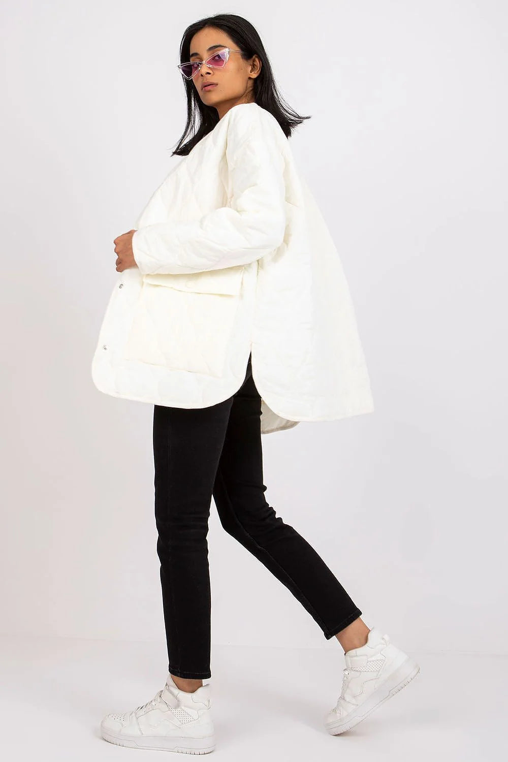 Veste matelassée pour femmes couleur rose pastel oversized manches longues fermeture à boutons-pression polyester 100 %