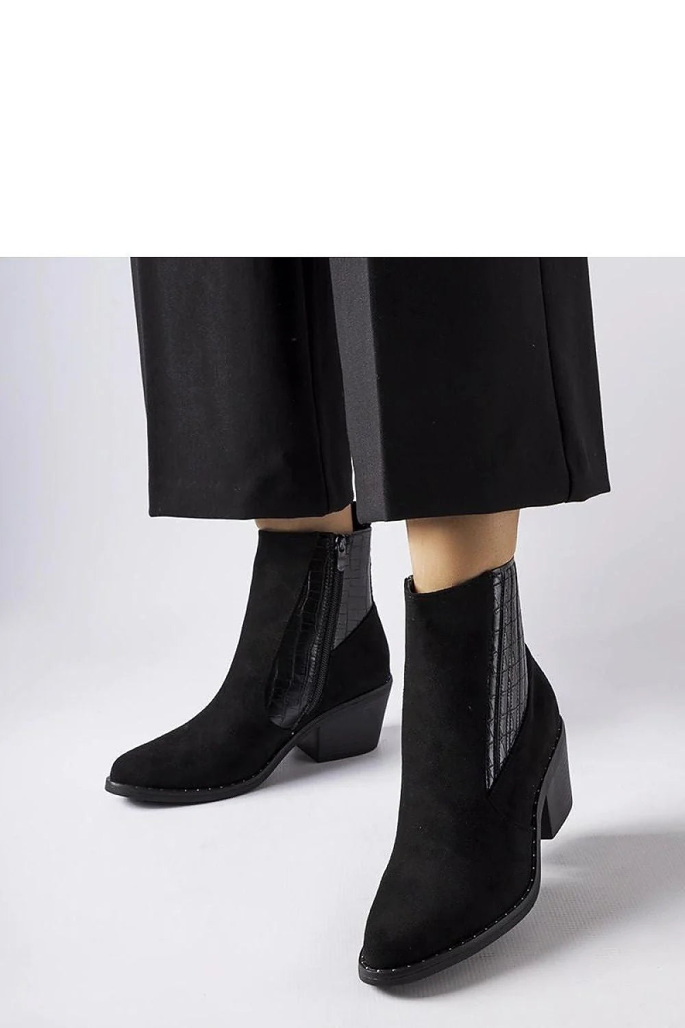Bottines à talon carré en suédine noire, fermeture éclair latérale, tailleur cheville, élégance intemporelle, soirée et travail