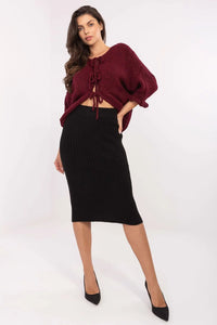 jupe midi crayon côtelée tricot extensible taillehaute noire moulante confortable élastique ajustée minimaliste polyvalente quotidienne douce chaleureuse sophistiquée stretch silhouette