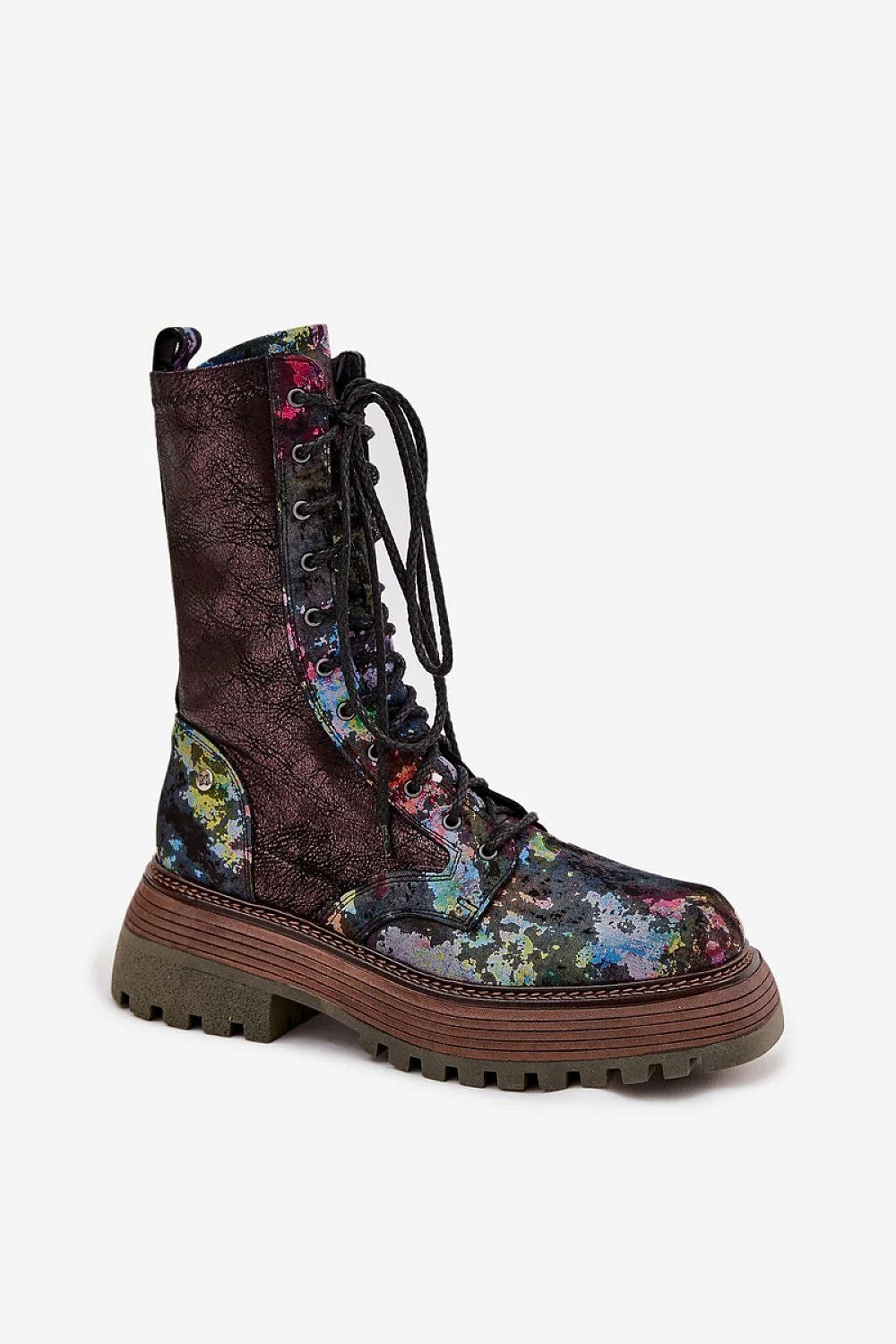 bottines cuir naturel plateforme talon plat 6cm tige 21cm fermeture éclair intérieur laçage semelle souple confortable Maciejka femmes élégantes durables