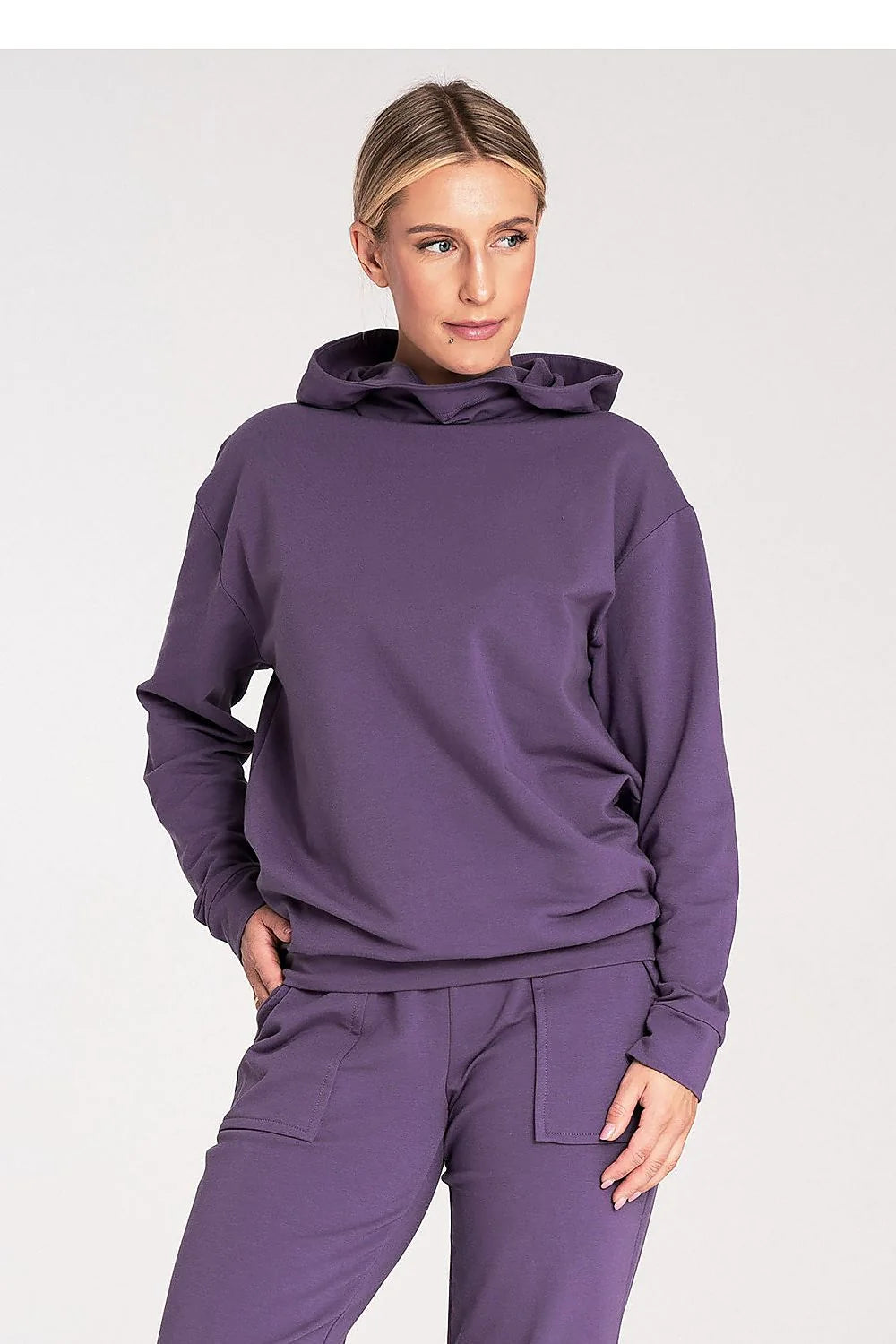 Sweatshirt Figl Ensemble Femme Capuche Pantalon Violette Coupe Ample Matériel Coton Élasthanne Confort Style Casual