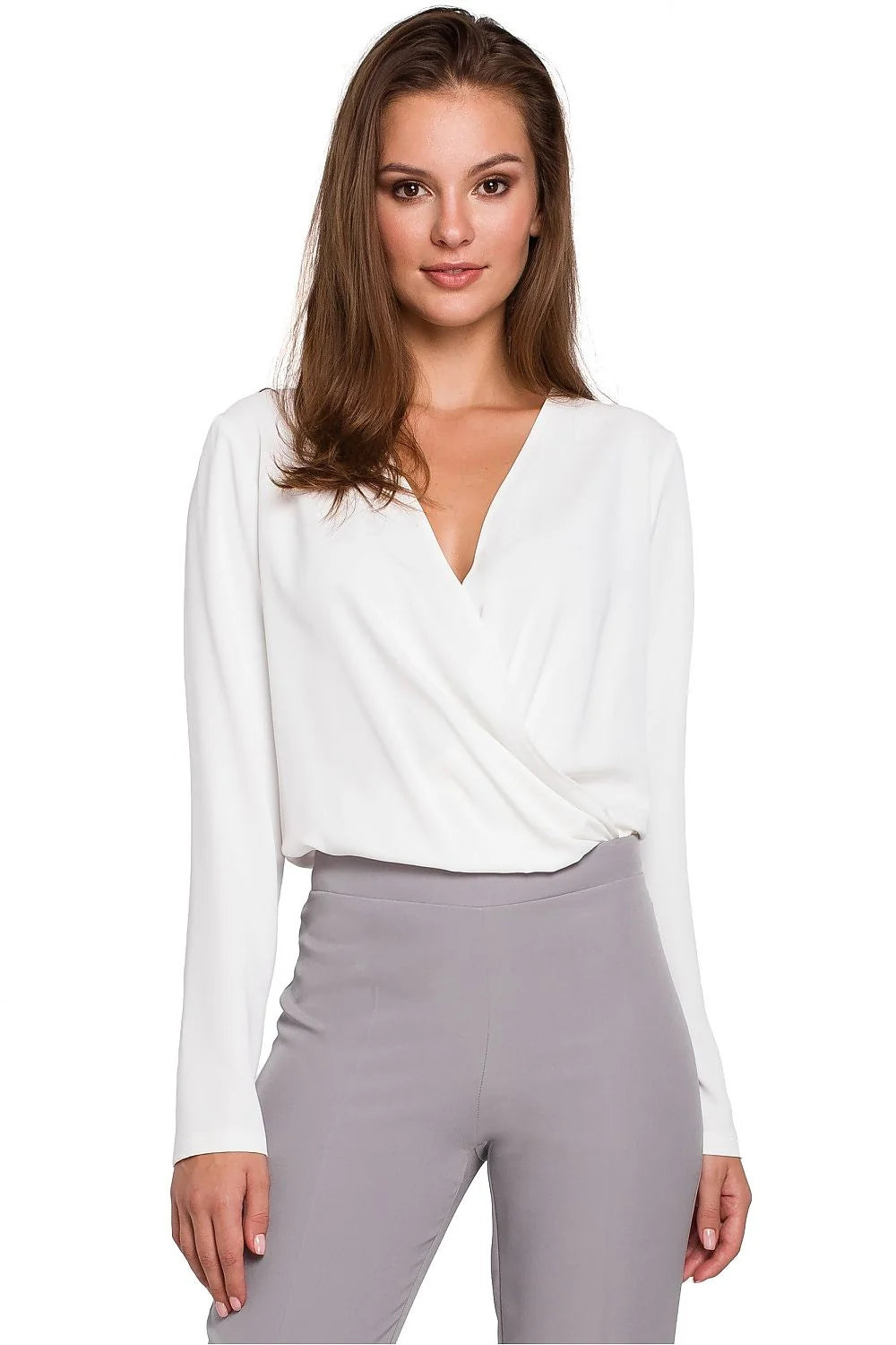 chemisier makover femme élégant sophistiqué confortable fluide polyester élasthanne enveloppe décolleté V manches longues tombé délicat