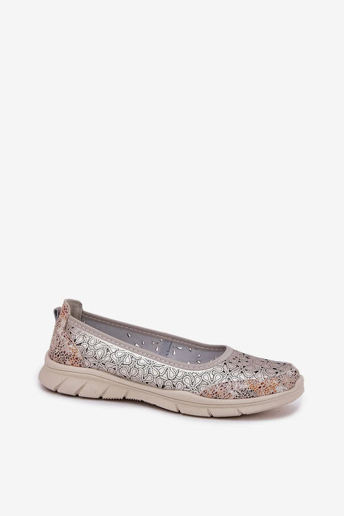 Ballerines femmes style moderne élégance motif floral dentelle ajourée tige métallique argentée semelle beige confort port quotidien