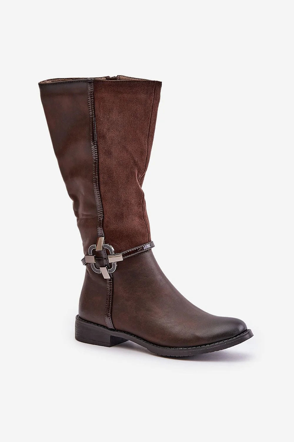 Bottes cuissardes féminines élégantes.Step in style Jezzi, simili cuir suède, boucle métallique, talon plat, tige 35 cm, coupe ajustée, semelle caoutchouc, style équestre, confort tout jour, occasion quotidienne et habillée