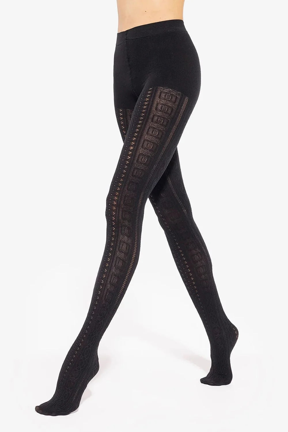 collant Gatta Fabiane noir motif tressé vertical ajouré panneaux latéraux oeillets maille tricotée extensible maintien gainant taille haute