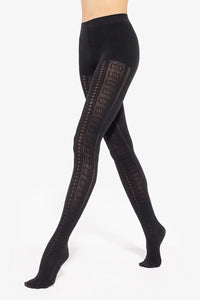 collant Gatta Fabiane noir motif tressé vertical ajouré panneaux latéraux oeillets maille tricotée extensible maintien gainant taille haute