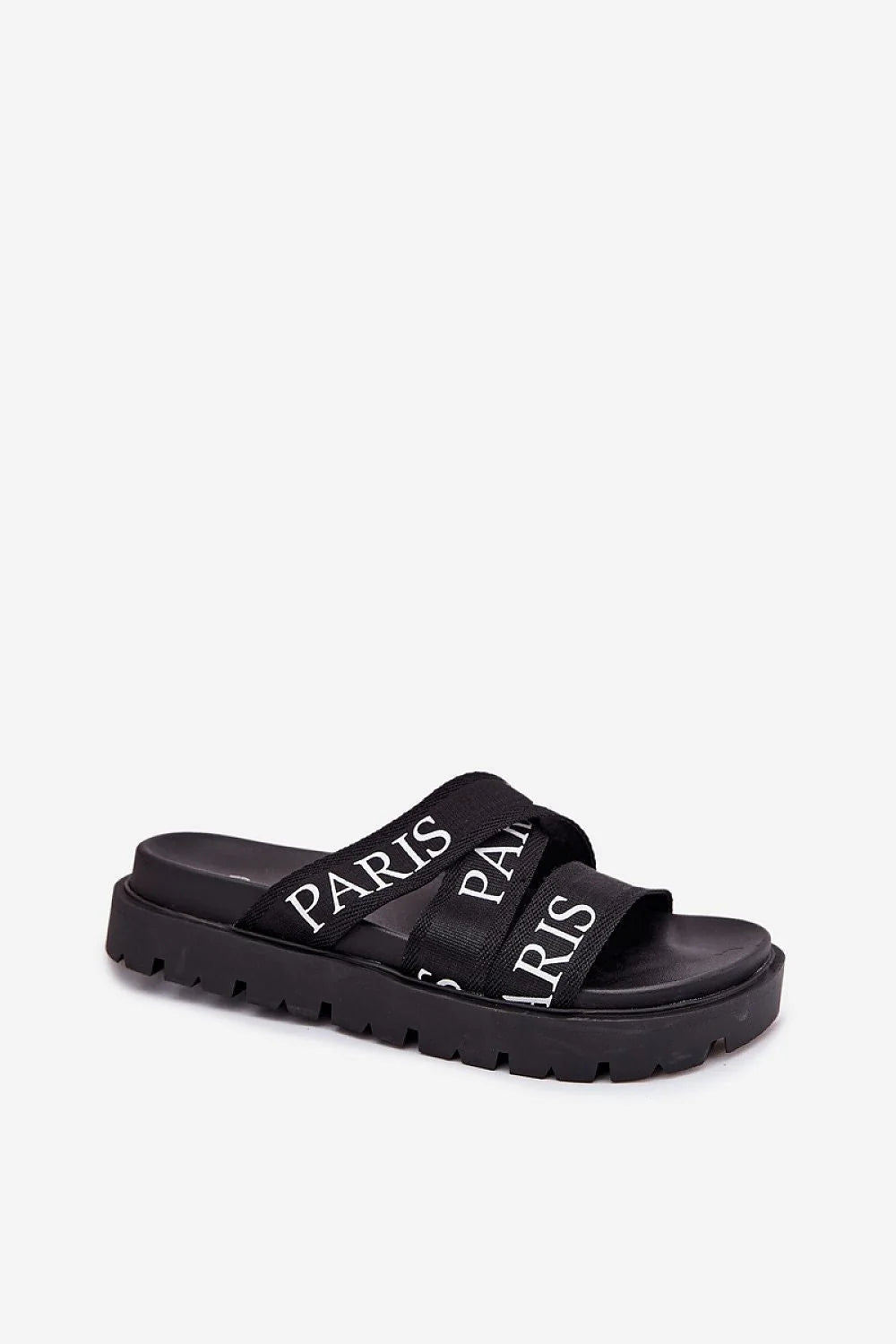 sandales femmes Paris urbain plateforme semelle caoutchouc crantée brides croisées textile imprimé logo noir chunky confort amorti talon 4cm