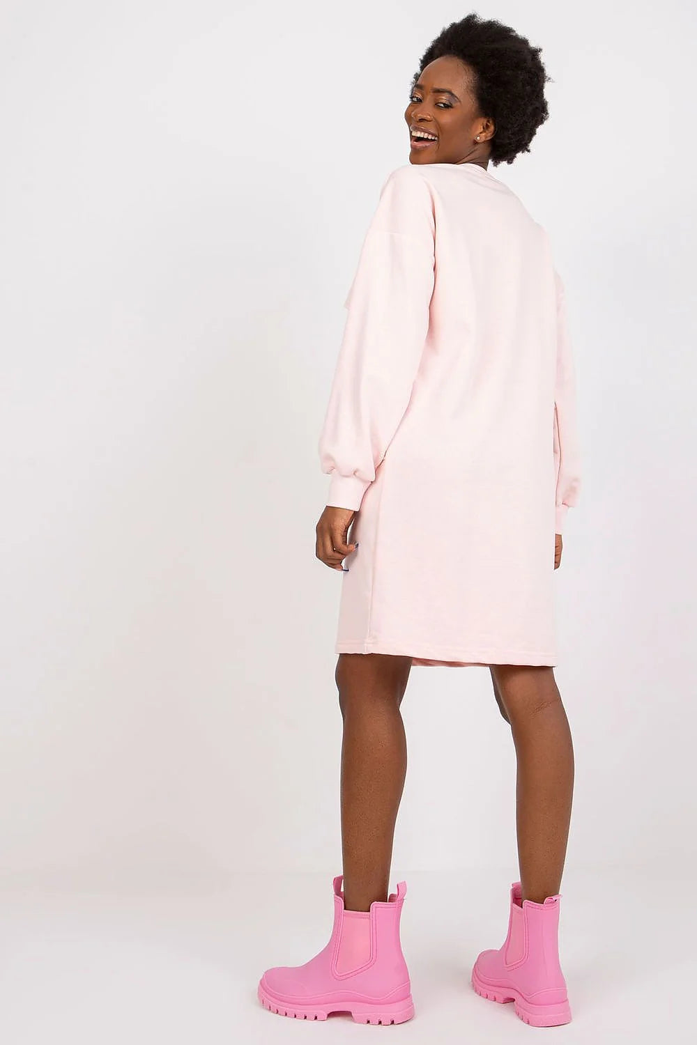 Robe décontractée Ex Moda en coton polyester manches longues élastiquées poches avant beige clair pour quotidien femme mode moderne
