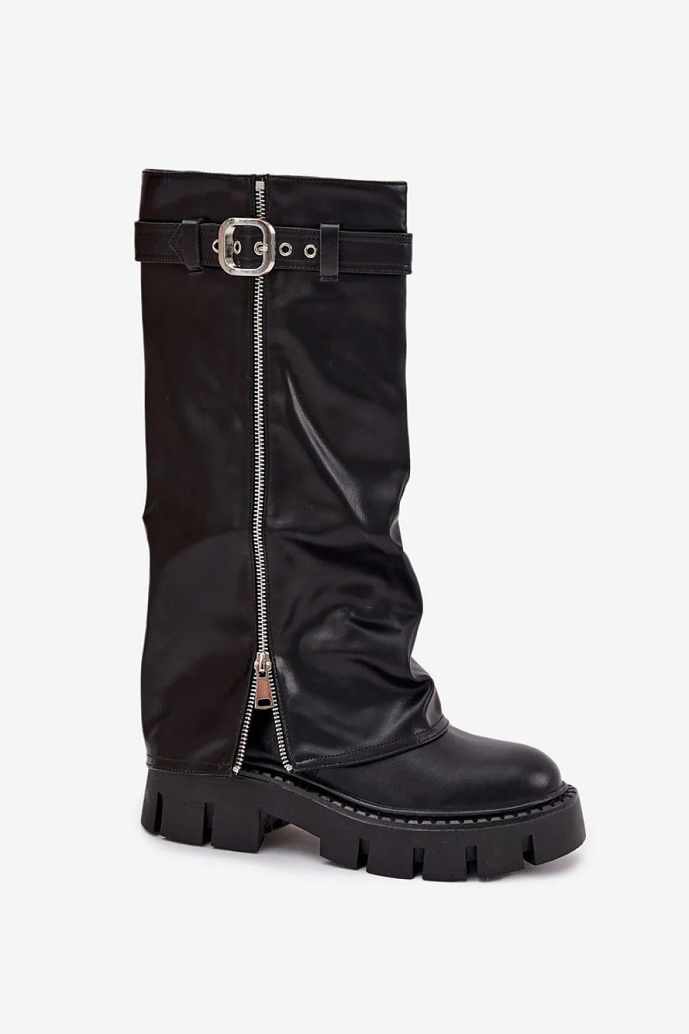 bottes cuissardes femme revers cuir écologique plateforme talon massif doublées fourrure synthétique chaleur fermeture éclair argentée boucle tige tendance hivernale