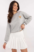 Sweatshirt gris embroidered Lucky bear & Jupe blanche plissée set femme casual polyvalent