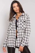 Veste femme laine mélangée pied-de-poule élégante moderne ample manches longues tendance intemporelle automne