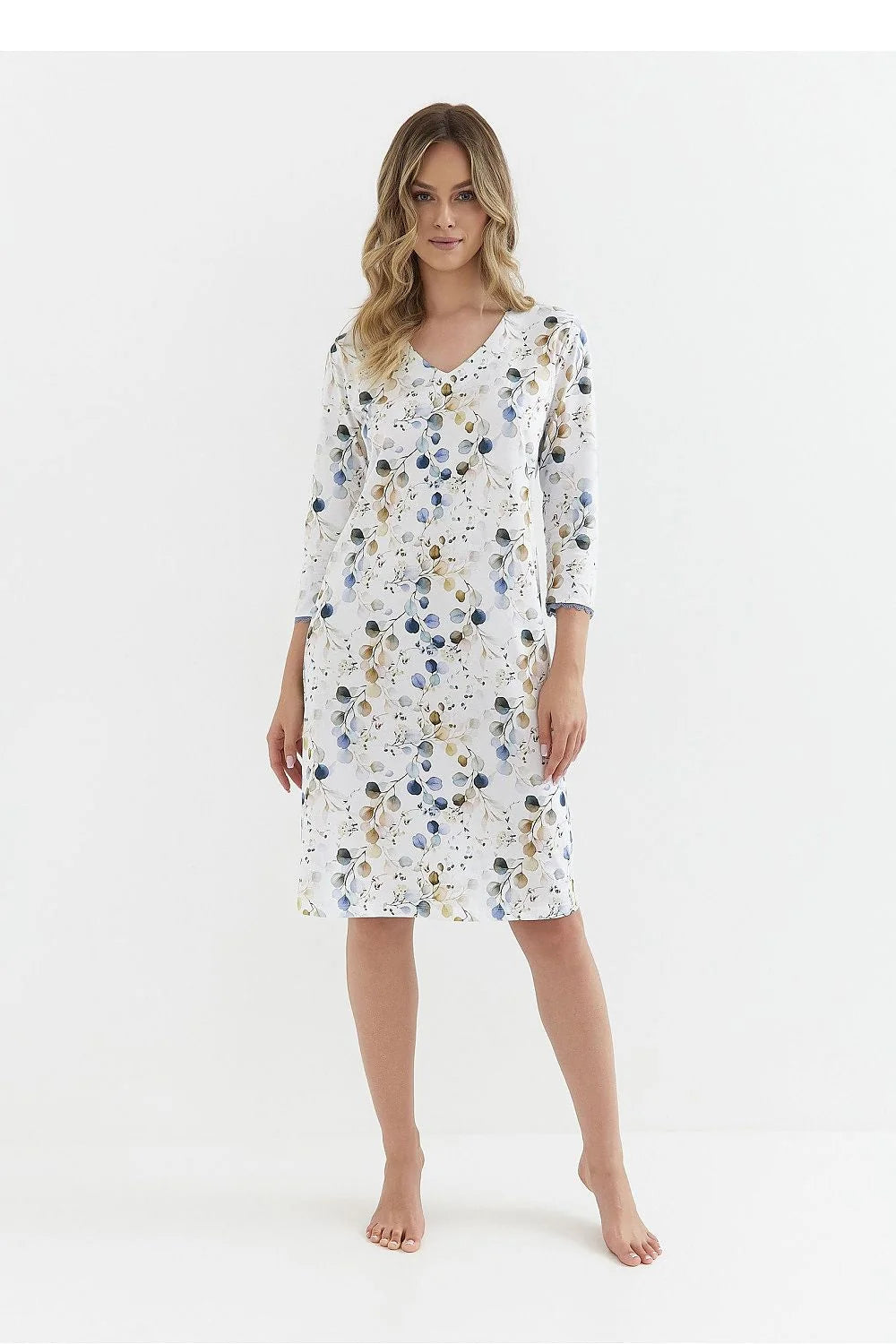 Chemise de nuit Cana en coton 100% imprimé floral, col V, manches 3/4, tailleur féminin, robe légère pour femmes, été