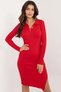Robe de jour Relevance robe quotidienne coupe crayon coton élasthanne manches longues col élégant fermeture boutons tissu lisse côtelé