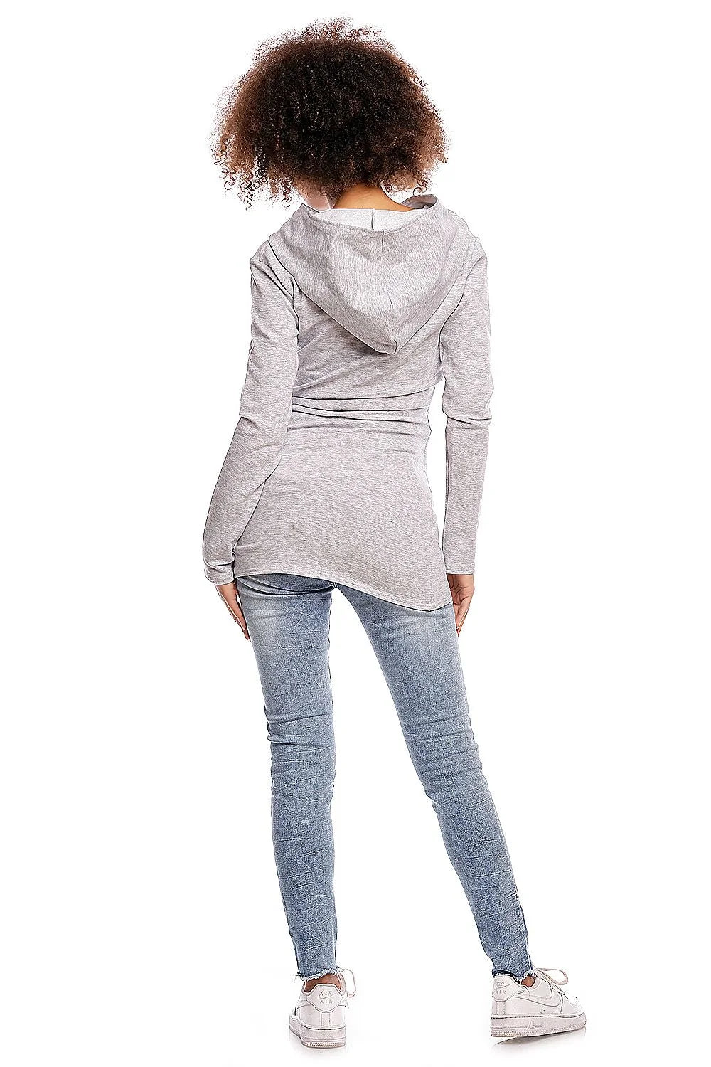 Sweatshirt maternité coton col drapé élégant confortable bleu clair pour futures mamans mode pratique