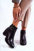 Bottes à talons écolabellisées pour femmes cuir noir lisse style élégant talon bloc 5-7cm coupe sur le mollet fermeture boucle métalliqueemode sophistiquée