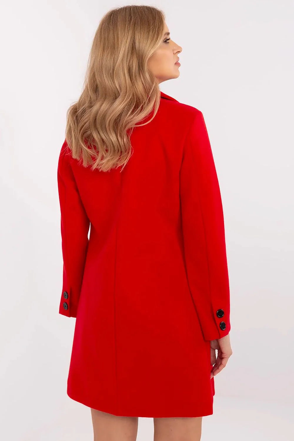 Manteau élégant pour femme couleur rouge vibrante coupe droite manches longues col à revers boutons noirs occasion spéciale quotidienne