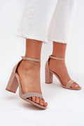 Sandales à talons block doré nude, Design élégant moderne, Lanières scintillantes ajustables, Matériau brillant, Semelle caoutchouc, Occasions spéciales, Femme