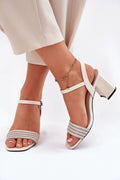 sandales talons femme élégantes similicuir verni bloc brides tressées zircons boucle ajustable semelle rembourrée adhérente bout ouvert carrée beige