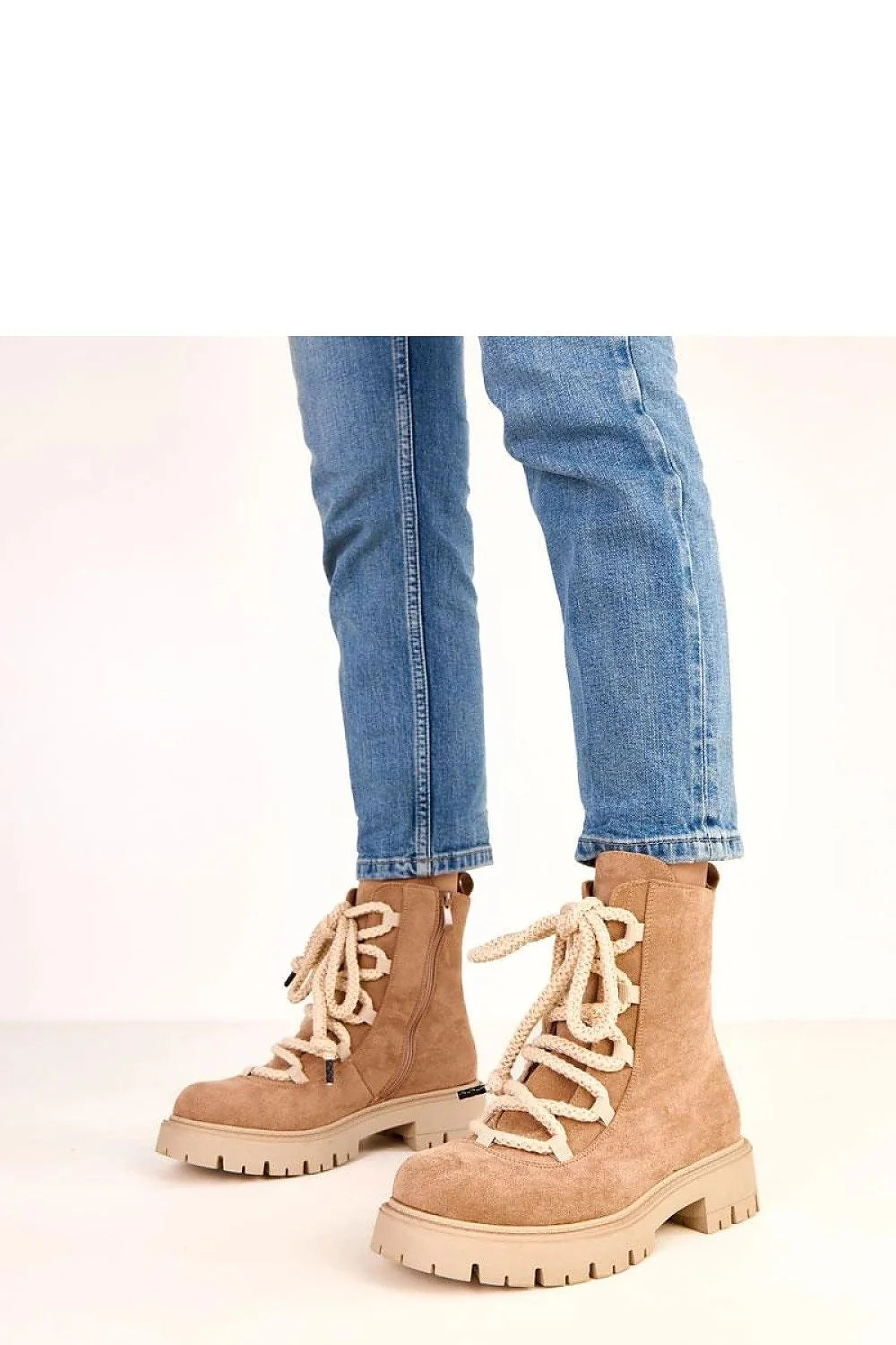 bottines femme cuir suédé écologique camel style rangers biker lacets épais corde fermeture éclair latérale semelle crantée talon stable 4cm