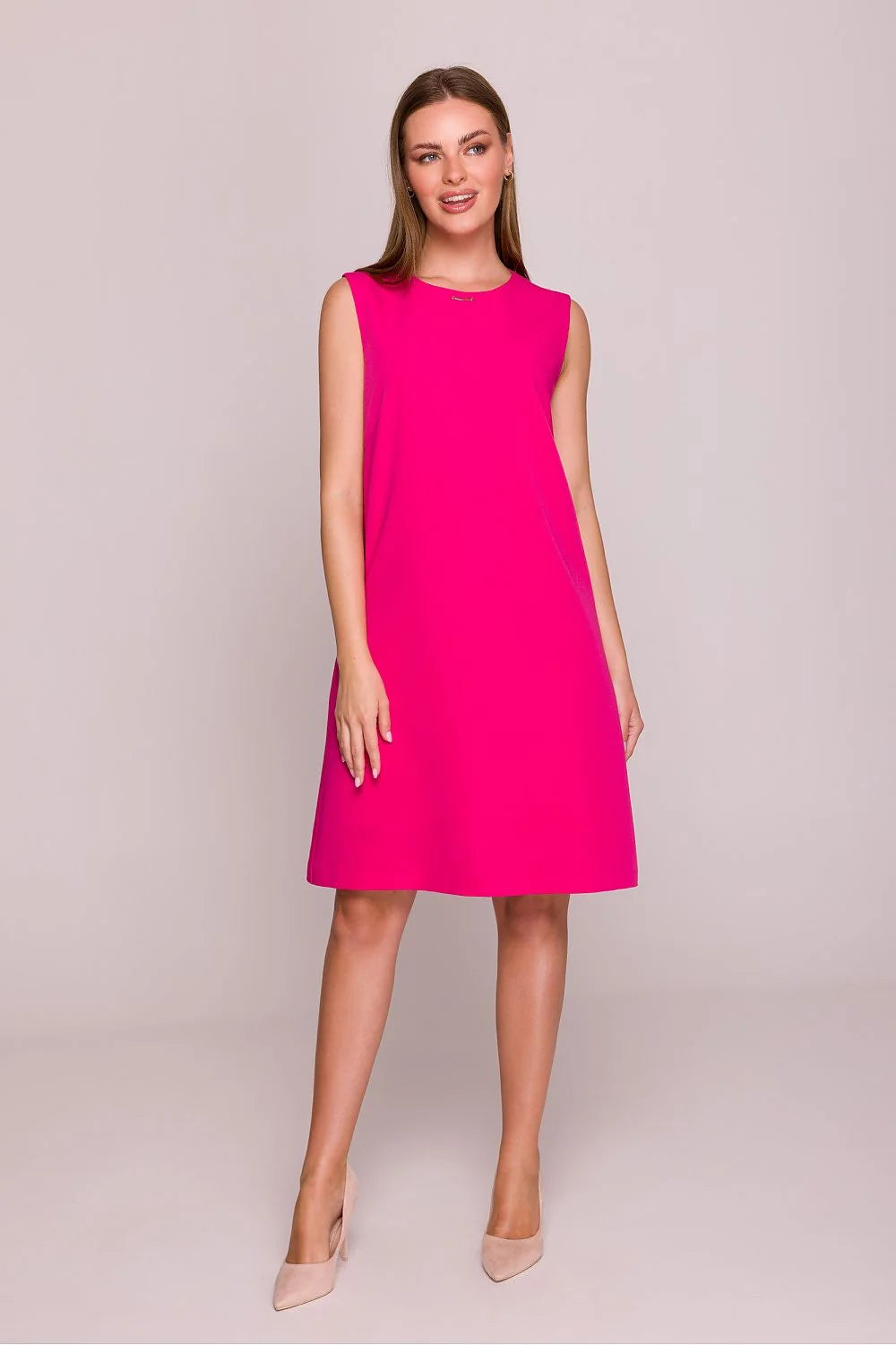 Robe de jour Stylove sans manches coupe droite rose fuchsia doublée finitions élégantes robe femme