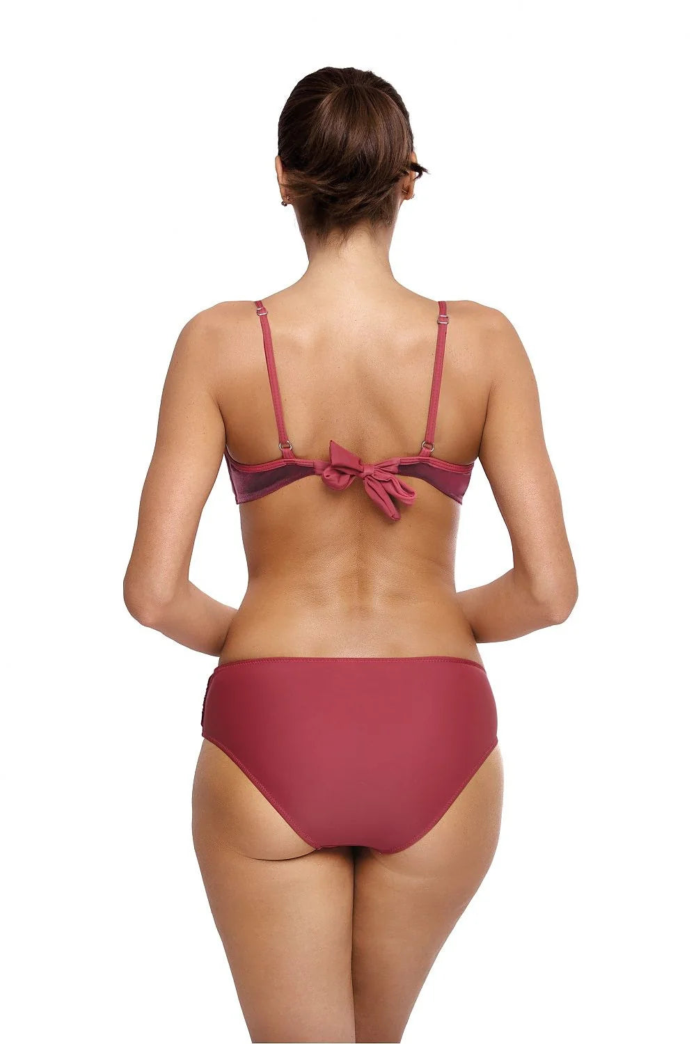 Maillot de bain deux pièces moderne en polyester orange vif avec soutien-gorge torsadé élégant